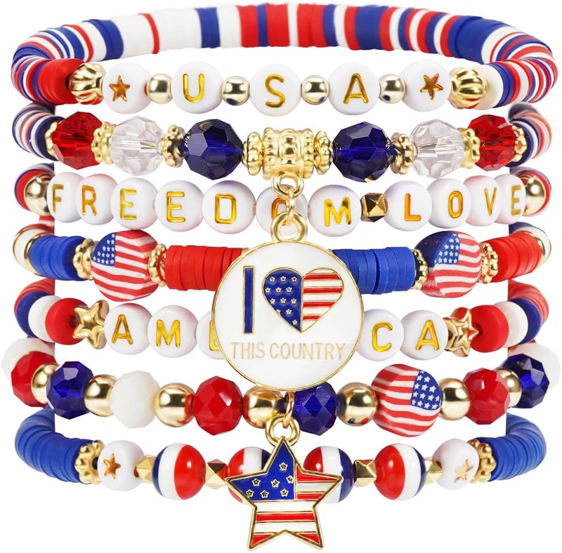 Briutn 4th of July Beaded Bracelets with American Flag Stars Charms USA Jewelry - Image 1